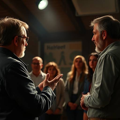 Professor demonstrando uma t&radic;&copy;cnica de atua&radic;&sect;&radic;&pound;o de m&radic;&copy;todo para um grupo de estudantes.
